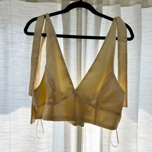 Nastygal Satin Cream Crop with Shoulder Ties and Zip Back
